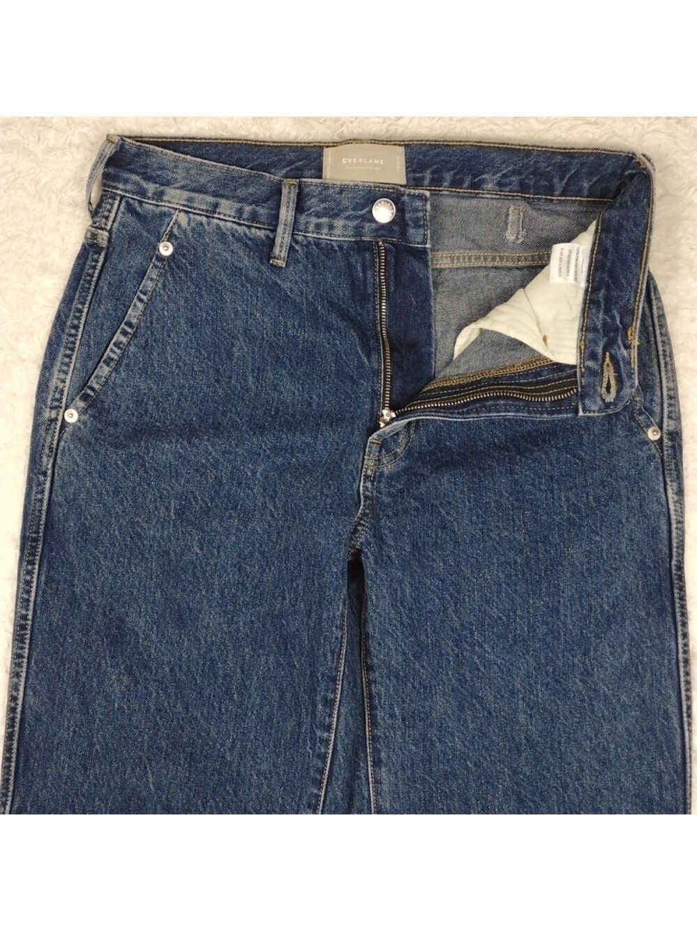 Everlane Cinched Utility Jean Blue Medium Wash High Rise Straight Leg Jean - Picture 5 of 15